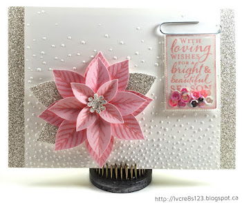 Linda Vich Creates: Pretty In Pink Poinsettia. A pretty pink poinsettia adorns this Softly Falling embossed card. Silver Glimmer paper strips and a sequin-filled sentiment pocket complete this stunning Christmas card.