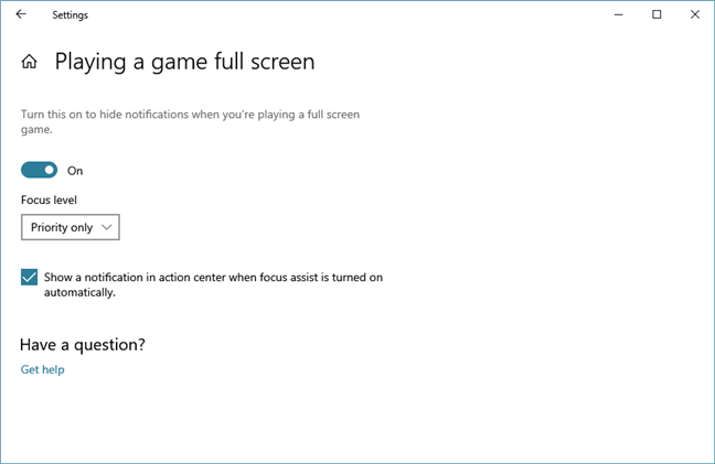 Elegir detener las notificaciones de Windows 10 al jugar juegos