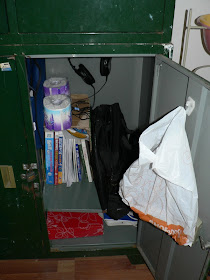 inside a storage unit in a dorm room at Dalian Maritime University in China