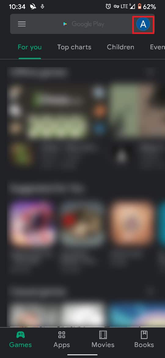 Ouvrez l'application Play Store et appuyez sur votre photo de profil dans le coin supérieur droit