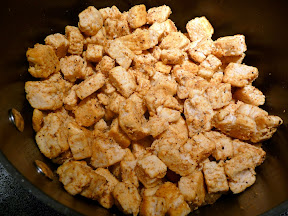 cooking Quorn chick'n, seasoned for vegetarian chicken fricassee