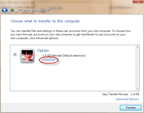 Transferencia fácil de Windows