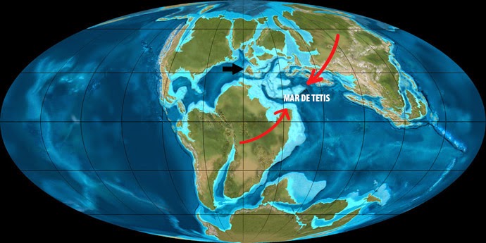 La tierra hace unos 120 m.a. Pangea comienza a separarse. Fuente: http://cpgeosystems.com/