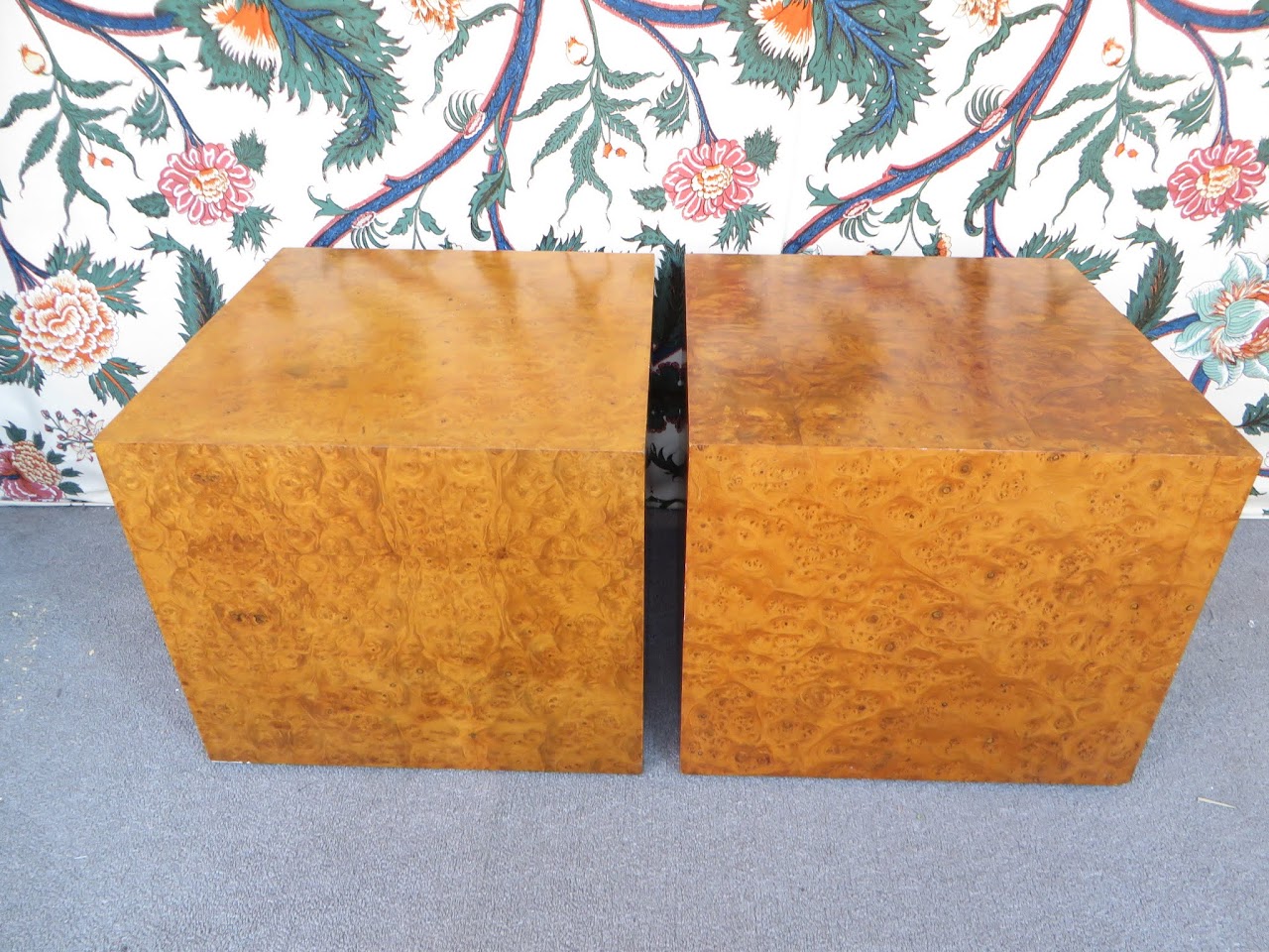 Burlwood Cube Table Pair 1