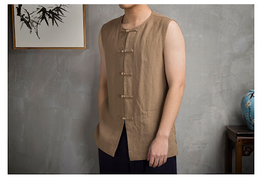 Title 13, Chinese style mens casual sleeveless buckle ve...