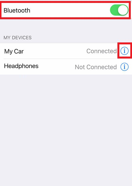 Dispositivos Bluetooth conectados.  CarPlay Bluetooth apagado