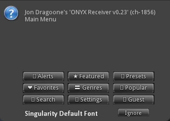 ONYX - Singularity Default Font Menu UNICODE