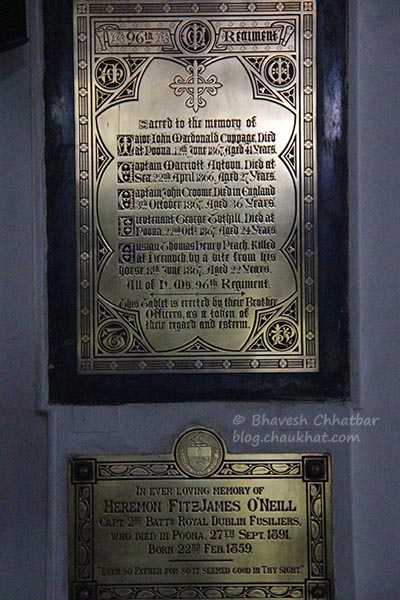 Memorial tablets inside St. Mary’s Church, Pune