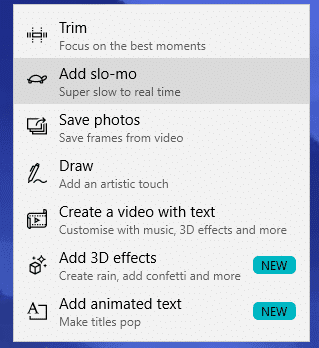 Selecteer Slow-mo-optie toevoegen in het vervolgkeuzemenu dat verschijnt
