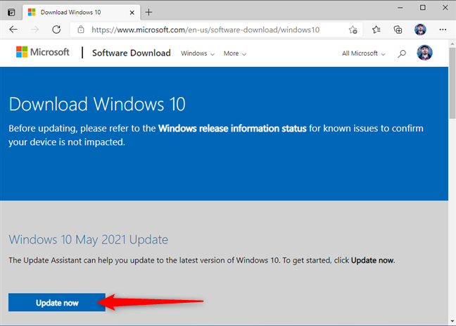 Descargue el Asistente de actualización de Windows 10