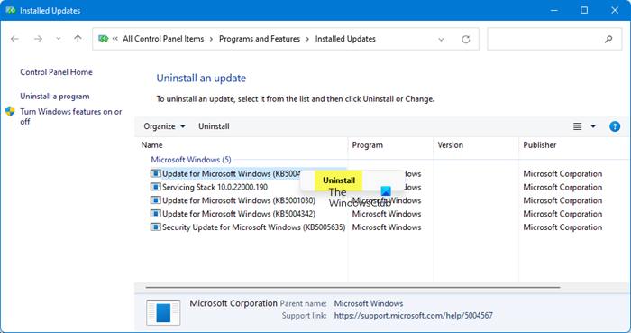 ถอนการติดตั้งอัปเดต windows 11