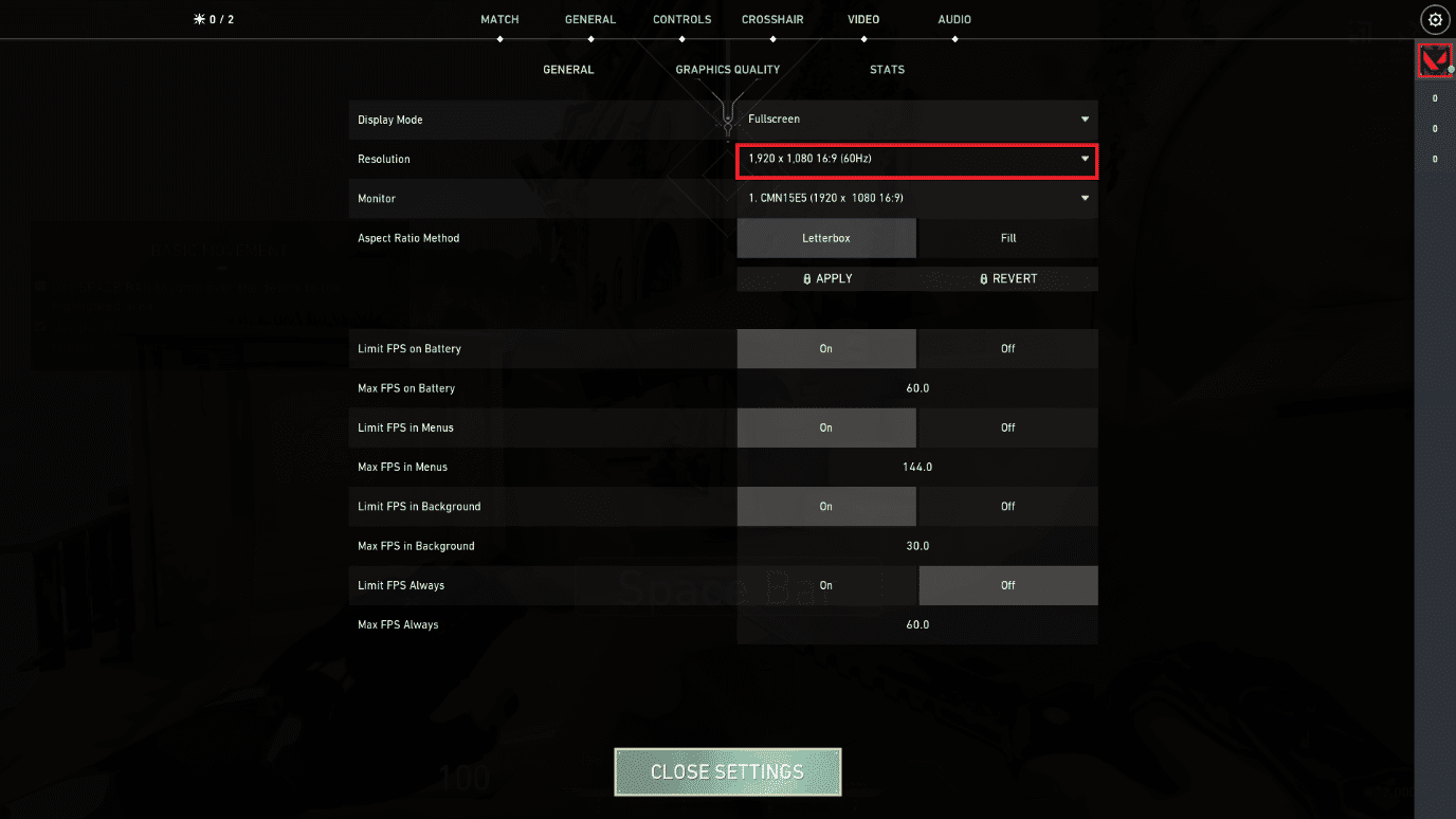 Haga clic en la flecha desplegable Resolución y reduzca la tasa de resolución como desee.  Cómo arreglar las caídas de Valorant FPS