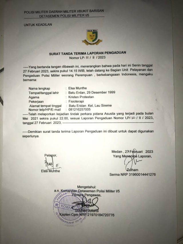 Oknum TNI Batalyon 125 Simbisa Diadukan Ke Denpom 1/5 Medan, Ini Kasusnya 
