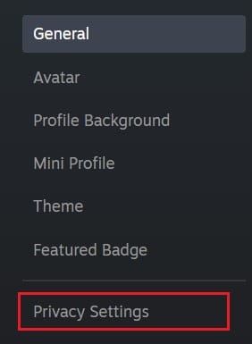 Dans la page de profil, cliquez sur paramètres de confidentialité |  Comment masquer l'activité Steam des amis