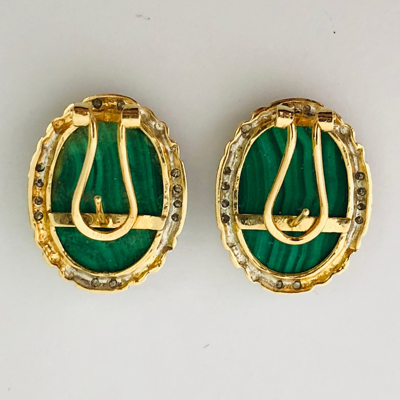 14K Gold, Diamond, and Malachite Earrings