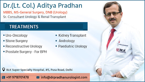 Dr.(Lt. Col.) Aditya Pradhan, Plot No. 147, First Floor, Near SBI and ICICI Bank, Main Ramphal Chowk Road, Palam Extension, Sector 7, Dwarka, New Delhi, Delhi 110045, India, Urologist, state DL