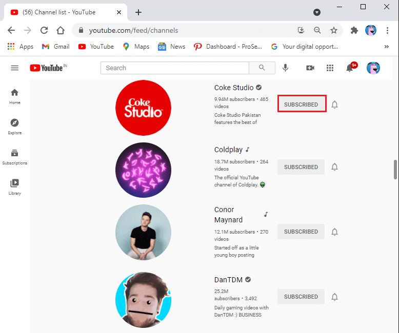 회색 SUBSCRIBED 버튼을 클릭하십시오.