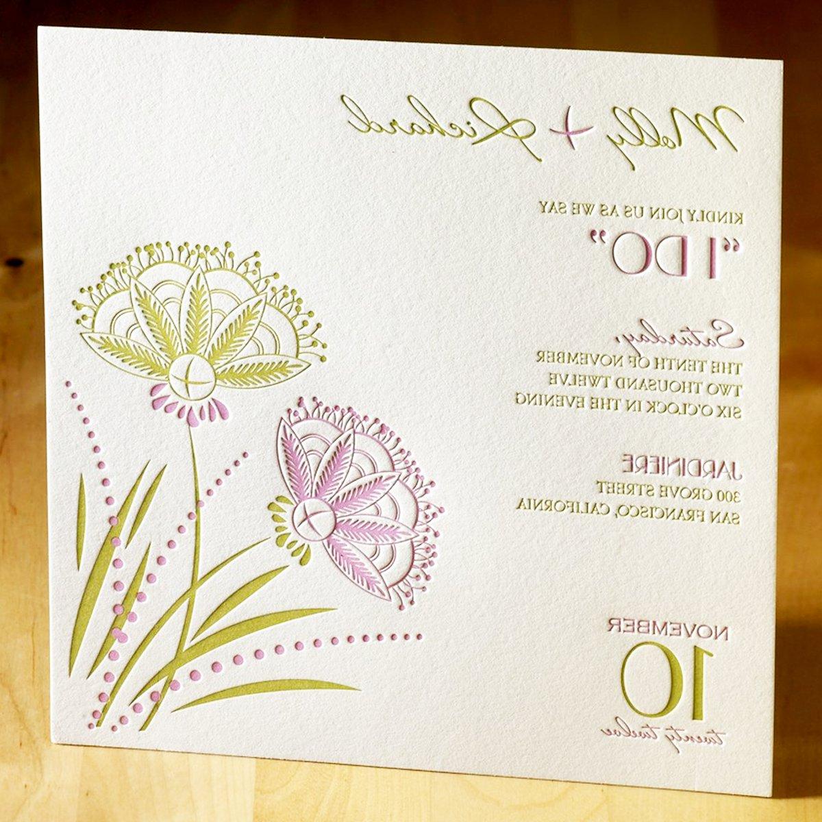 This beautiful letterpress wedding invitation features two breathtakingly