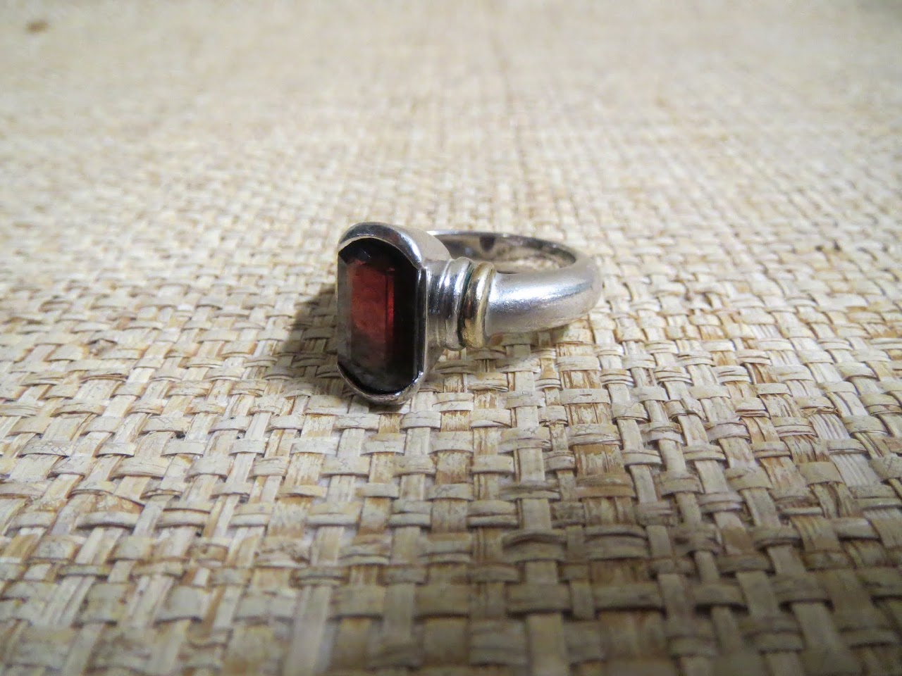 14 K & Silver Ring with Red Stone