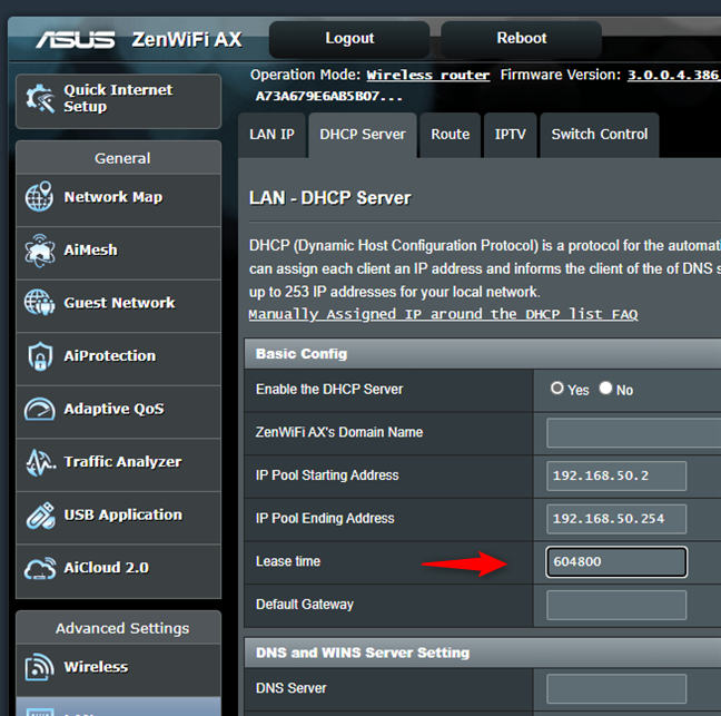 Modifica del tempo di locazione DHCP di un router