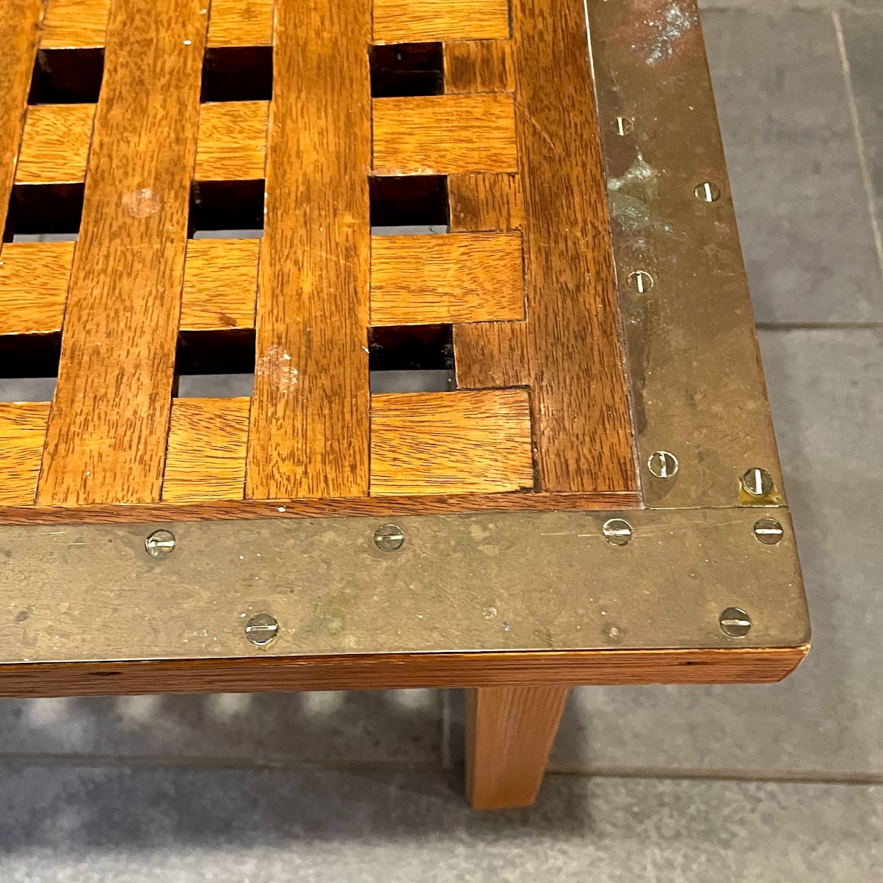 Mahogany & Brass Grid-Top Accent Table