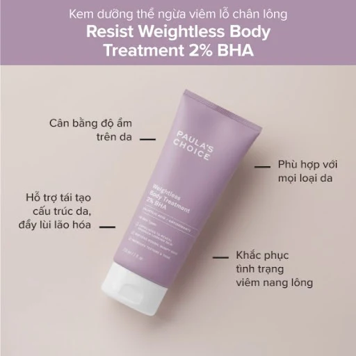 Kem dưỡng thể ngừa viêm lỗ chân lông Paula’s Choice RESIST WEIGHTLESS BODY TREATMENT WITH 2% BHA 60ml - Trial size