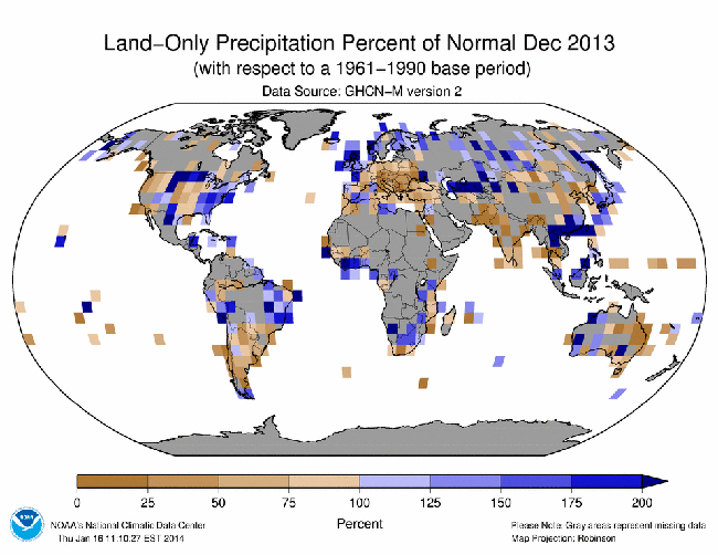 Informe climático de la Tierra. Diciembre de 2013, el tercero más cálido desde 1880