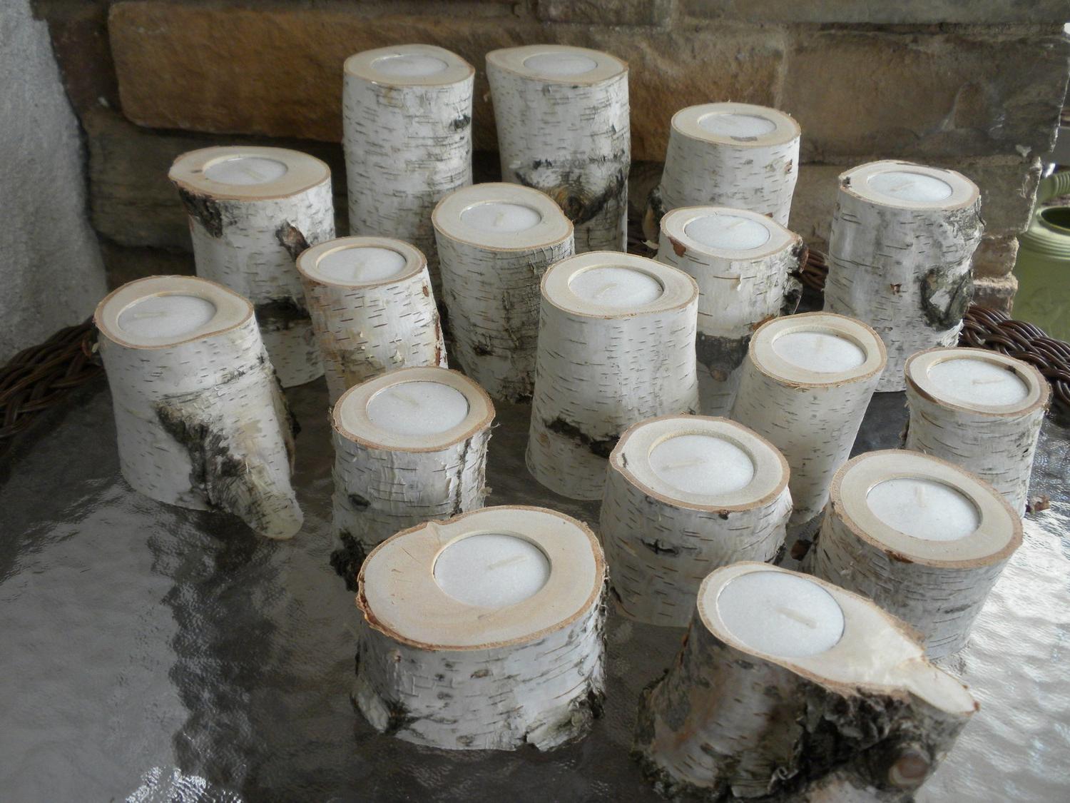 17 Individual White Birch Tealite Candle Holders Perfect for Weddings,