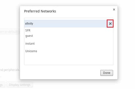 Odeberte svou preferovanou síť kliknutím na ikonu X.