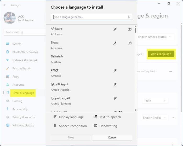 Taal toevoegen of installeren op Windows 11