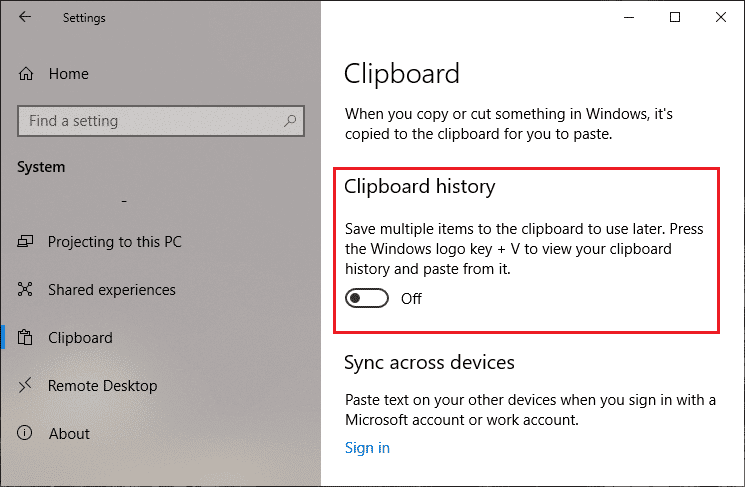 Windows10で新しいクリップボードを無効にする