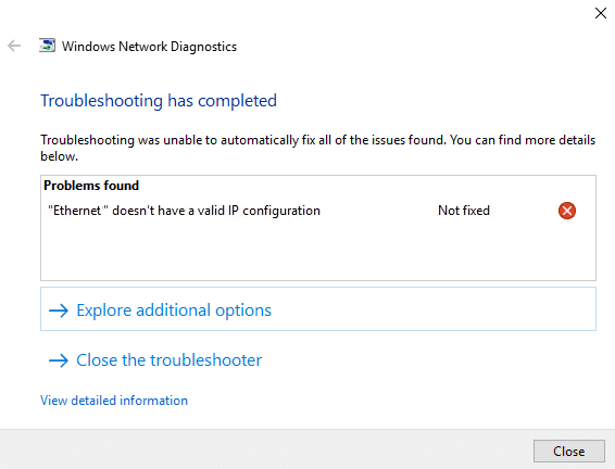 Cómo arreglar Ethernet no tiene un error de configuración de IP válido