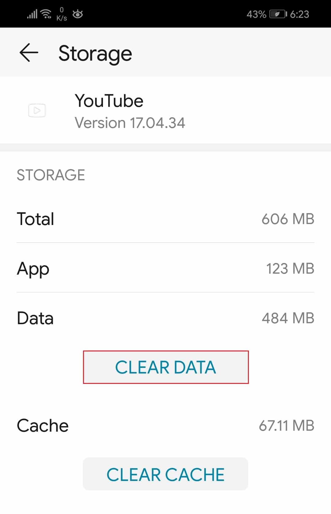 klepnutím na vymazat data resetujete aplikaci YouTube