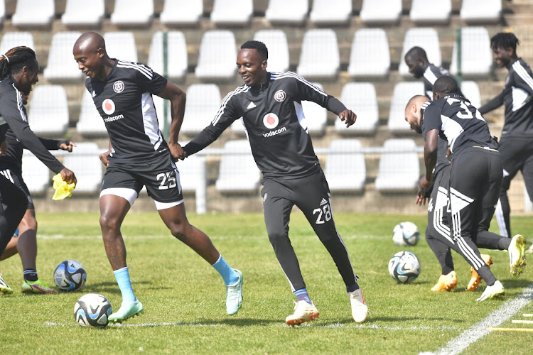 Orlando Pirates players commence with their on field training during the Orlando Pirates at Rand Stadium yesterday