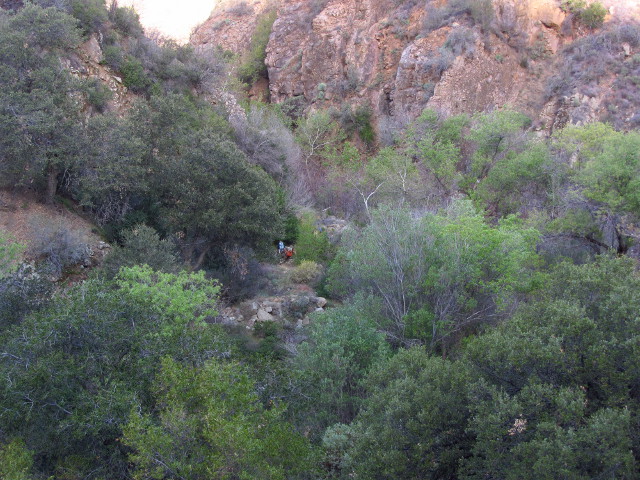 shadowed canyon of red rock with a touch of trail