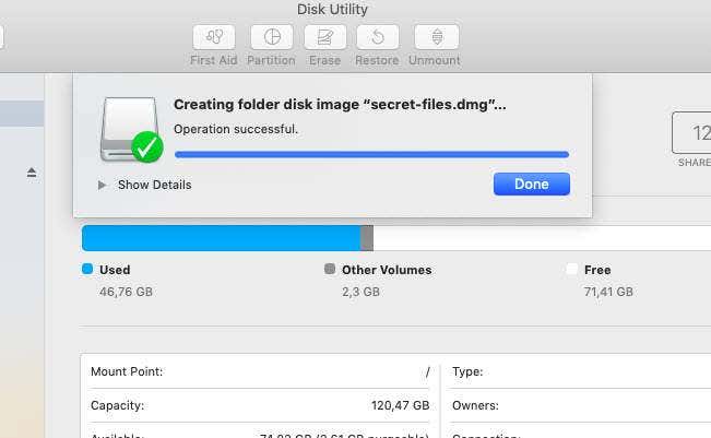 การสร้างโฟลเดอร์อิมเมจดิสก์ Disk Utility หน้าต่าง