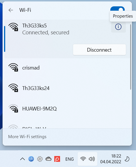 Access the properties of your Wi-Fi connection