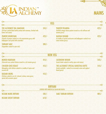 Indian Alchemy menu 