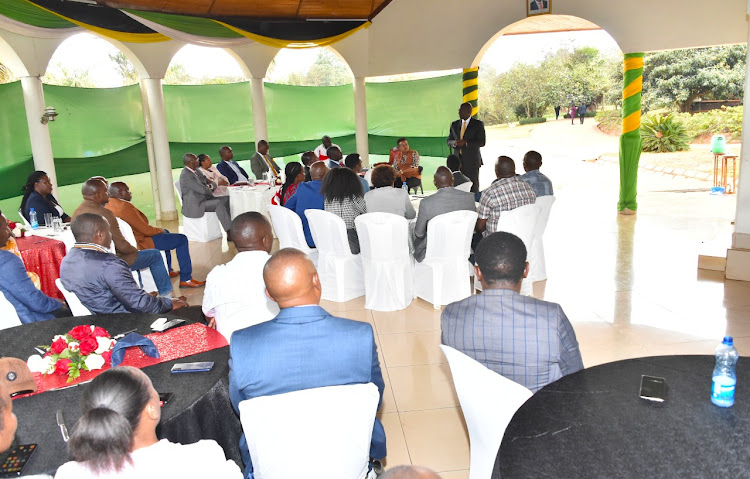 President-elect William Ruto addressing Nyandarua leaders during a meeting in Karen on September 6,2022.