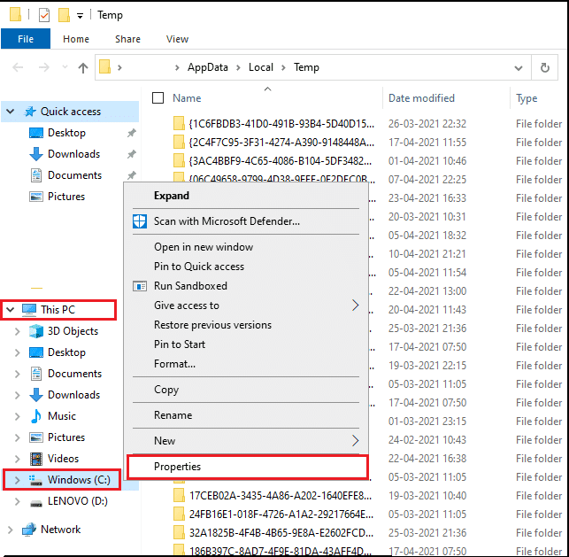 คลิกขวาที่ Local disk (C;) แล้วคลิก Properties จากเมนู