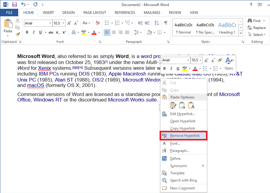 |  Eliminar hipervínculos de documentos de Word