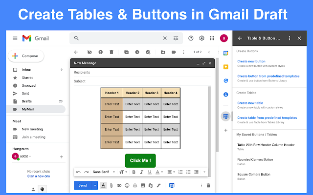 Screenshot of Table & Button UI Controls