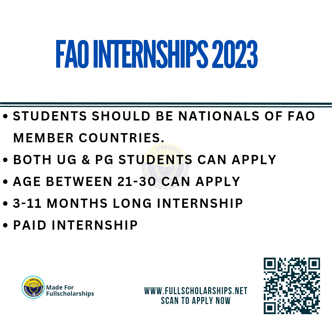 Fully Funded Internships at Food and Agriculture Organization of the United Nations (FAO) in 2023-2024