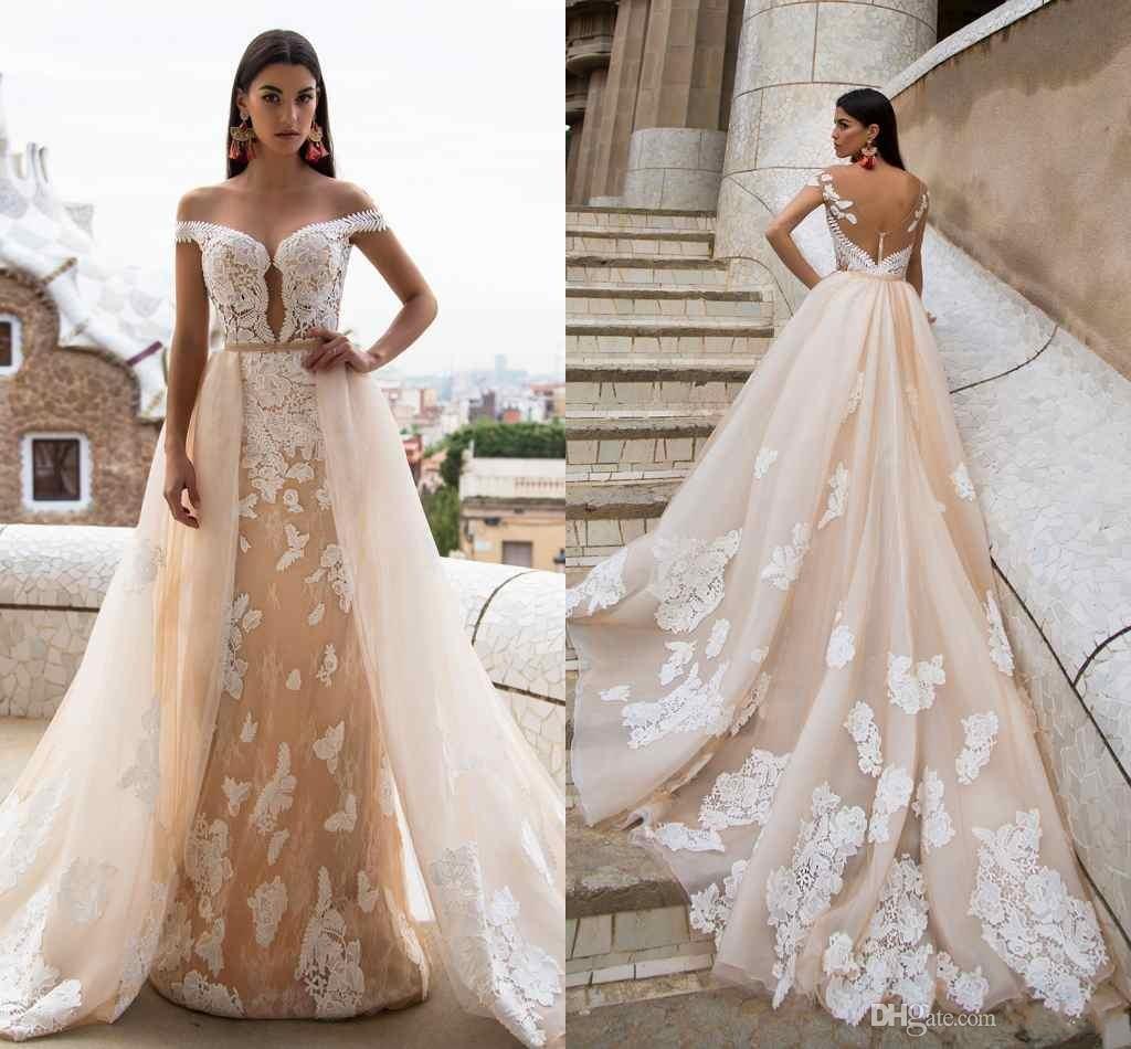 2018 Arabic Mermaid Wedding Dresses with Detachable Train Illusion Backless  - Mermaid Wedding Gown With Detachable Train