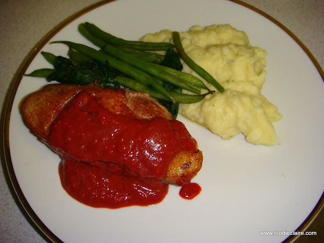 My pan fried duck breast and raspberry sauce