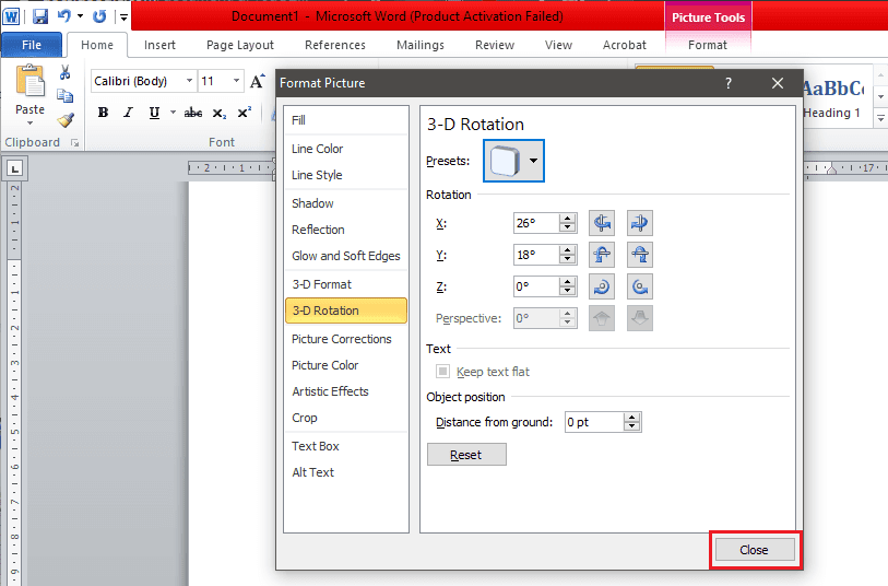 それをクリックして画像に変換を適用し、「閉じる」を押します