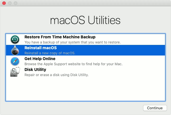 ติดตั้ง macOS ใหม่ในหน้าต่างยูทิลิตี้