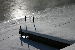 A snow covered dock on Gull River