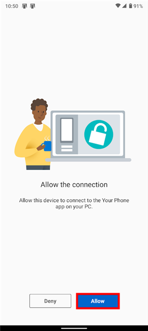 Jeszcze raz naciśnij Zezwól, aby połączyć Androida z Windows 10