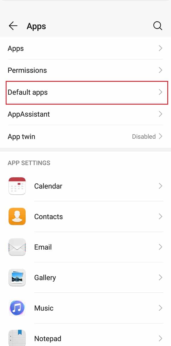 Seleziona le opzioni delle app predefinite